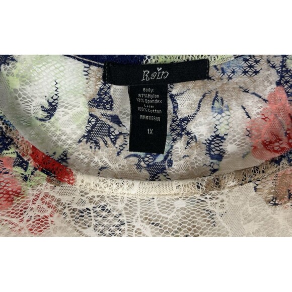 RAIN Lace Top Women's 1X Floral Kimono Sleeve Blouse Round Neck Ruffles Boho - Picture 5 of 8